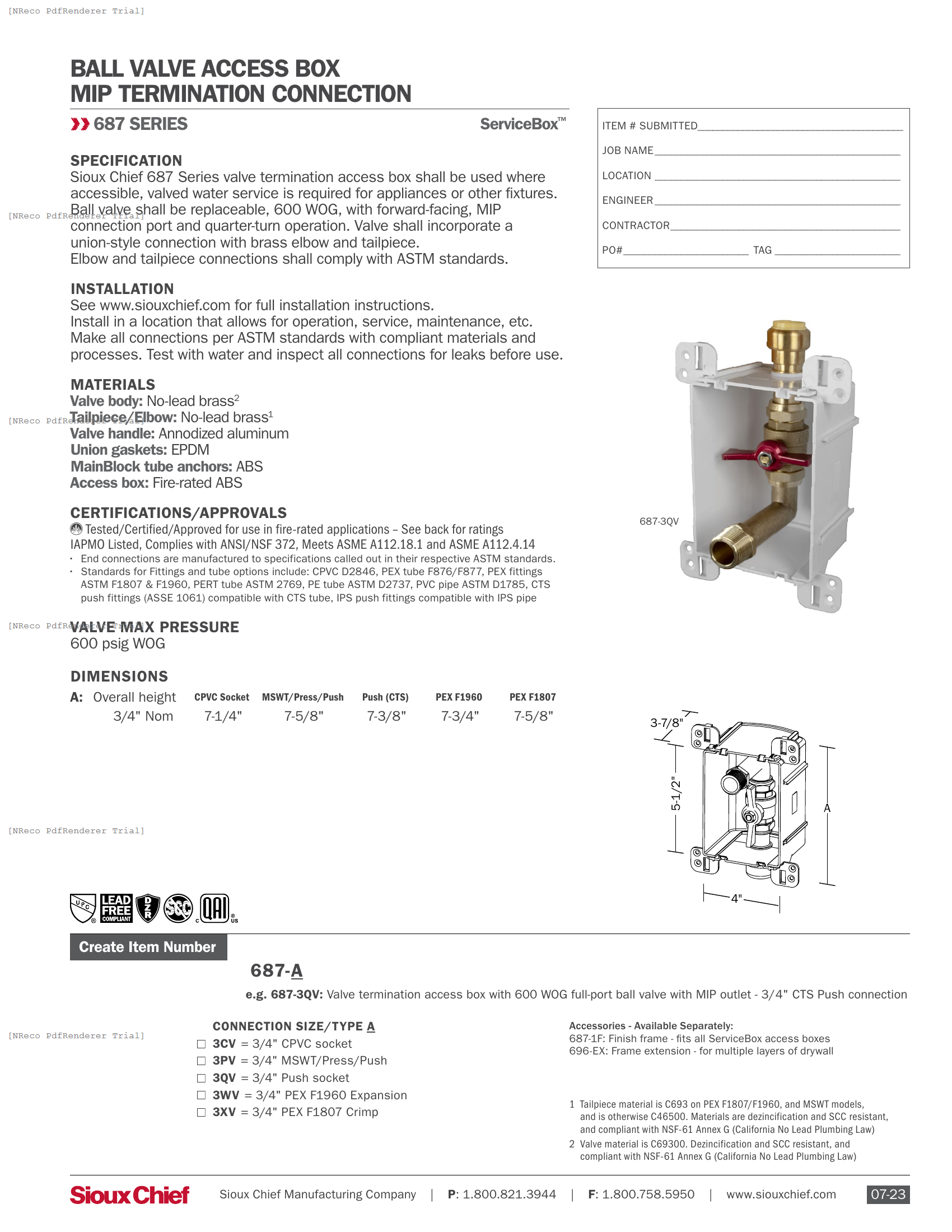 687 SERIES - SERVICEBOX VALVE TERMINATION ACCESS BOX - SPEC SHEET.PDF Specification Document